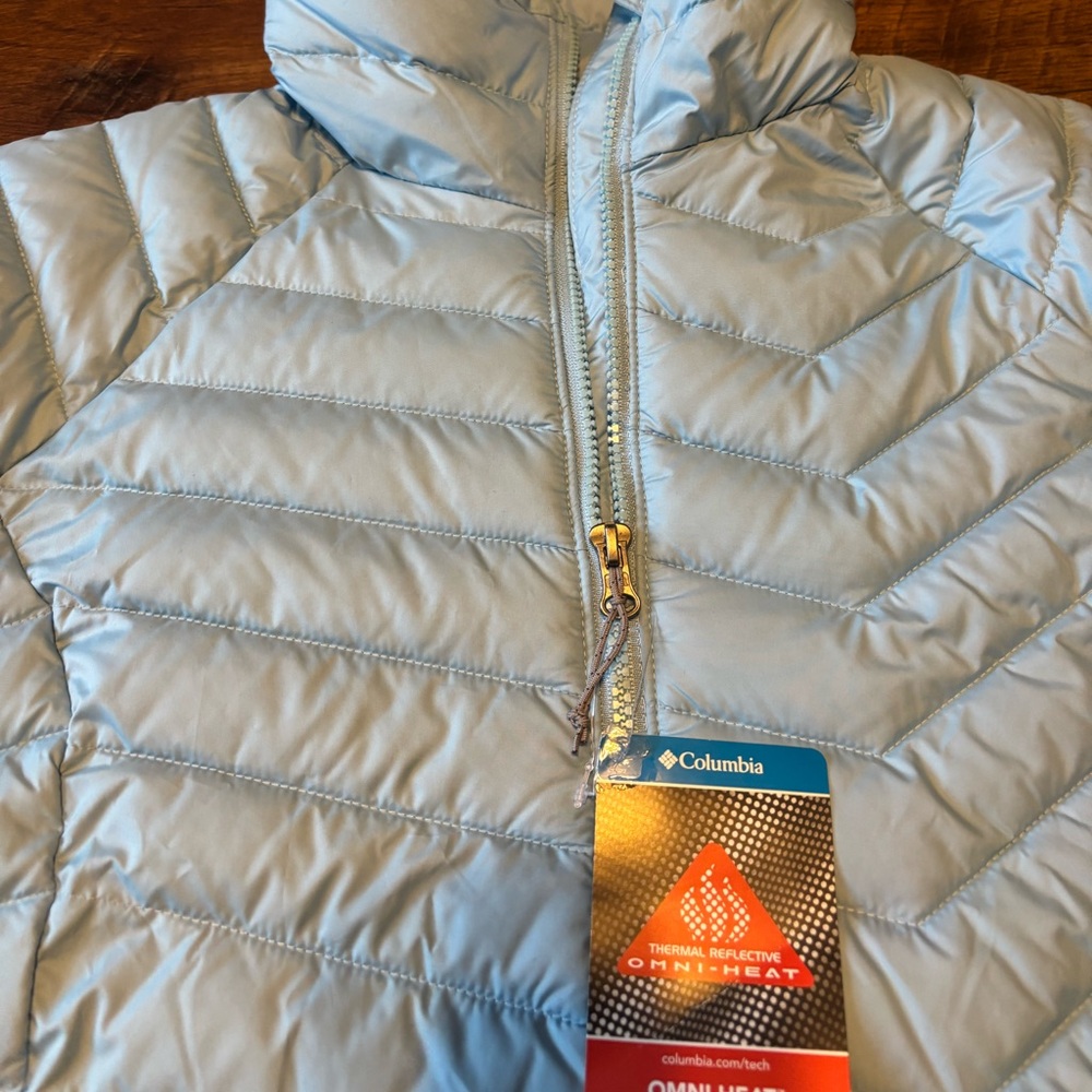 NWT Columbia Powder Lite Hooded Jacket Light Blue Color Size S - Picture 2 of 7